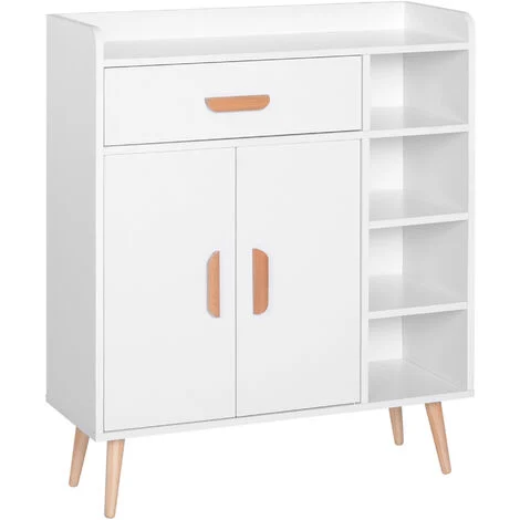 Madia Mobiletto Soggiorno con Piedi in Legno di Pino Bianco 80x29.5x96 cm