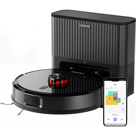 VONKO S6 PRO Aspiratore Robot Lavapavimenti con Stazione, 8000 Pa, Svuotamento Automatico, Navigazione LiDAR, Autonomia 180 Min, APP
