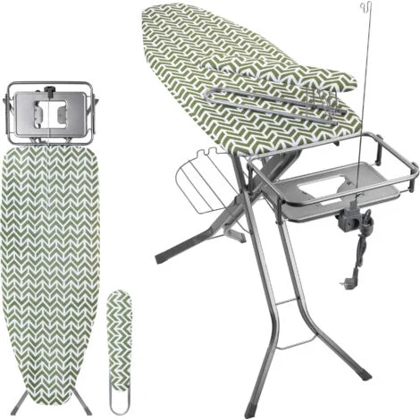 KADAX Asse da Stiro con Generatore di Vapore, Asse da Stiro con Presa di Corrente e Altezza Regolabile per una Stiratura Facile (130 x 48 cm, Verde)