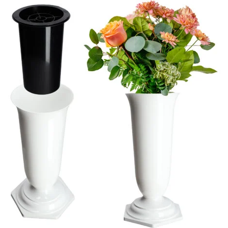 KADAX Vaso Bottiglia per Cimitero Tomba Lapide Bianco 23 cm