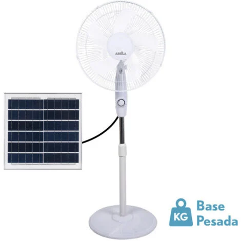 Abrila - Ventilatore De Pie Solar Frontera Blanco 20w 3 velocità 5 pale fisse e rotanti Batteria al litio ricaricabile solar x43x38cm