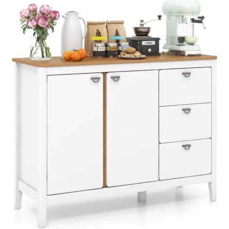 COSTWAY Credenza Buffett da Cucina con Armadietto a 2 Ante con RipianoRegolabile su 3 Livelli, Mobile da Sala Pranzo con 3 Cassetti, CredenzaSalvaspazio per Soggiorno e Salotto, 106 x 40 x 80 cm