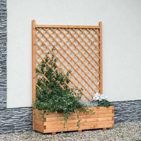Fioriera con grigliato diagonale in legno massello, 119x39xh168 cm