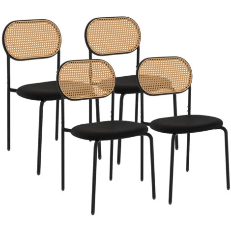 Set di 4 sedie da pranzo vintage CLOTILDE in metallo nero con schienale in canna