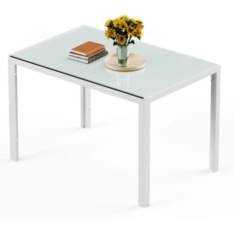 Bealife Tavolo da Pranzo Moderno in Vetro Temperato Bianco con Struttura in Metallo 6 Posti 130x70x75 cm