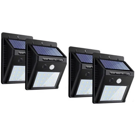 TrAdE Shop Traesio - 4pz Faretto Led Da Esterno Con Pannello Solare Sensore Movimento Crepuscolare -