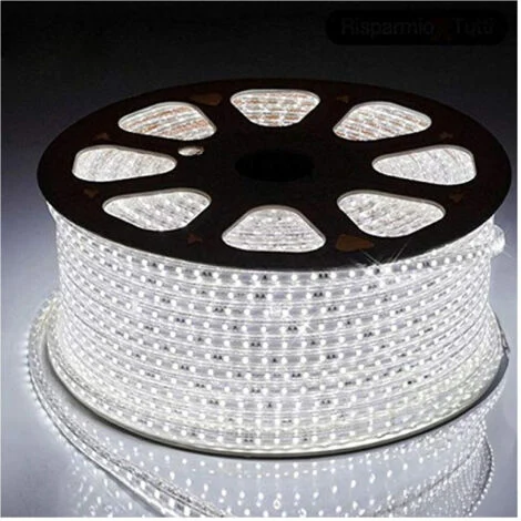 TrAdE Shop Traesio - Striscia Led 5050 Flessibile Bobina 100mt Luce Bianco Freddo Esterno 220v -