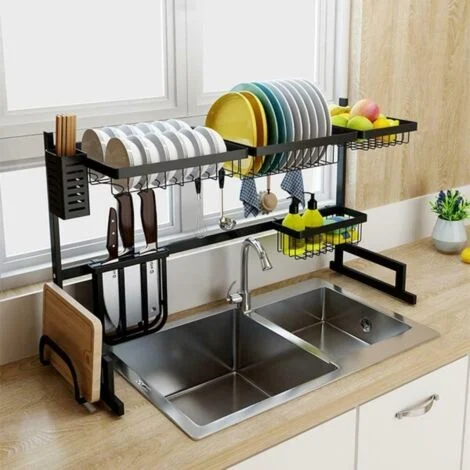 TrAdE Shop Traesio - Scolapiatti Colapiatti Base Appoggio In Acciaio 86x52 Organizer Cucina Scaffale -