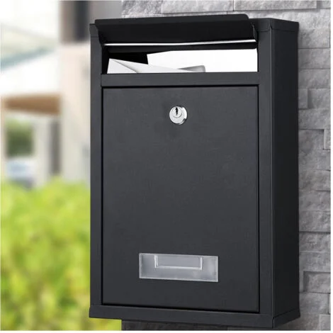 TrAdE Shop Traesio - Cassetta Postale Parete In Acciaio Buca Lettere Posta Esterno Con Chiave Nero -