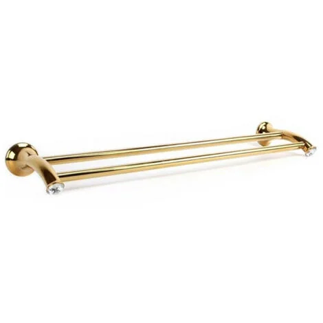 TrAdE Shop Traesio - Porta Asciugamani A 2 Aste Supporto Asta Bagno Da Muro Casa Dorato Oro Dgo-096 -