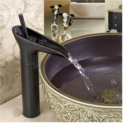 Cleafe - Bagno Lavandino Lavabo Miscelatore Rubinetto Ottone Nero Cascata Basso -
