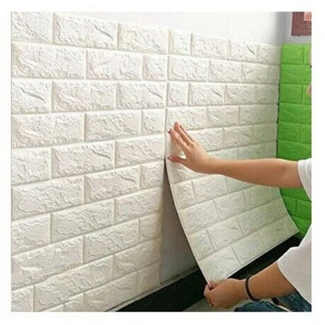 TrAdE Shop Traesio - Set 2 Pannelli Muro 3d Adesivo Parete Piastrelle Mattonelle Bianco Pannello 62684 -