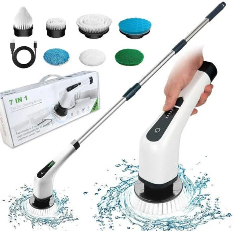 TrAdE Shop Traesio - Spazzola Rotante Pulizia Elettrica A Batteria 7 Teste Per Bagno Cucina Piastrelle -