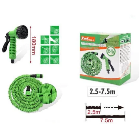 TrAdE Shop Traesio - Tubo Estensibile Giardino 2,5-7,5 Mt Pistola 7 Funzioni Per Irrigazione 9369405 -