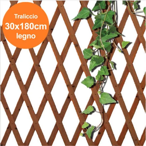 TrAdE Shop Traesio - Traliccio Rete Estensibile In Legno Scuro Per Parete Da Giardino Piante 180x30cm -