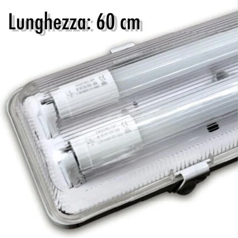 TrAdE Shop Traesio - Plafoniera Stagna Completa Di 2 Tubo Neon A Led 60cm Per Soffitto Parete Ip65 -