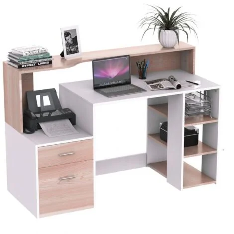 EASYCOMFORT Moderna Scrivania per Computer con Ripiani in Legno MDF, 137x55x92cm