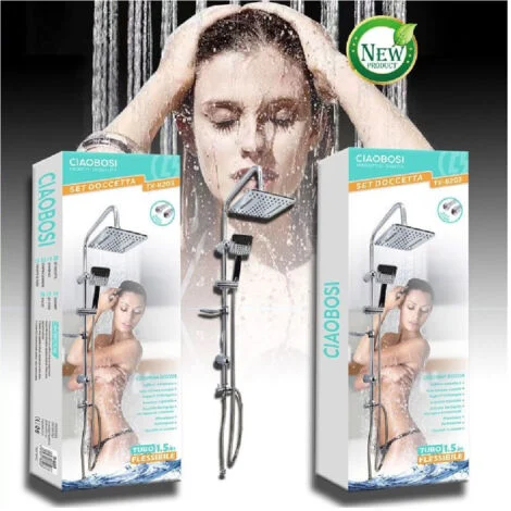 Linq - Set Bagno Colonna Doccia Saliscendi Cromato Rubinetto Soffione Doccetta Tx-8203 -