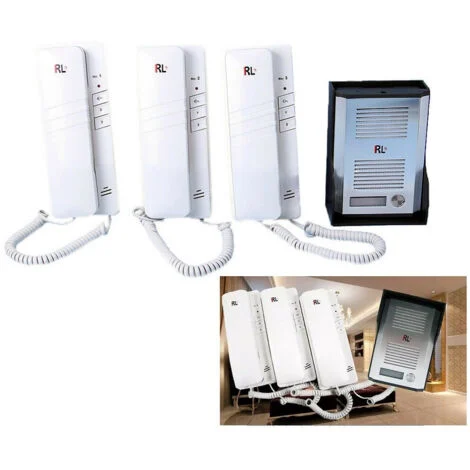 TrAdE Shop Traesio - Kit Citofono Apriporta Cancello Tre Cornette 4 Fili Casa Ufficio Interfono -