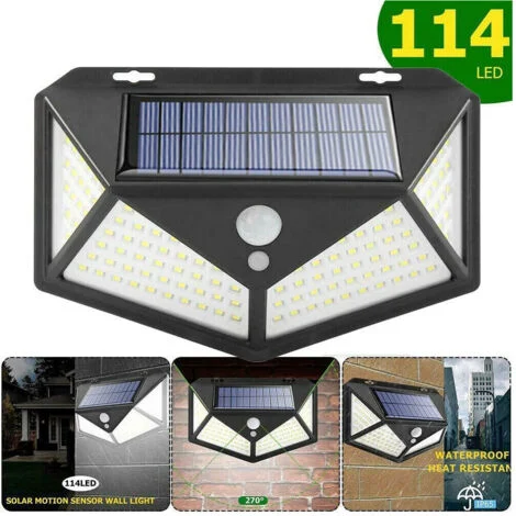 TrAdE Shop Traesio - Faro 114 Led Con Pannello Solare E Sensore Di Movimento Faretto Crepuscolare -