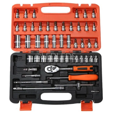 TrAdE Shop Traesio - Set Chiavi A Bussola Con Cricchetto 53 Pezzi Chrome Vanadium In Valigetta -