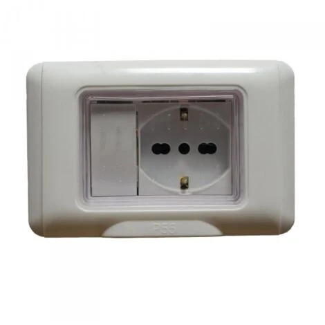 Kit Incasso IP55 Scatola 503 Premontato Presa Schuko 2P+T 10/16A + Interruttore Unipolare
