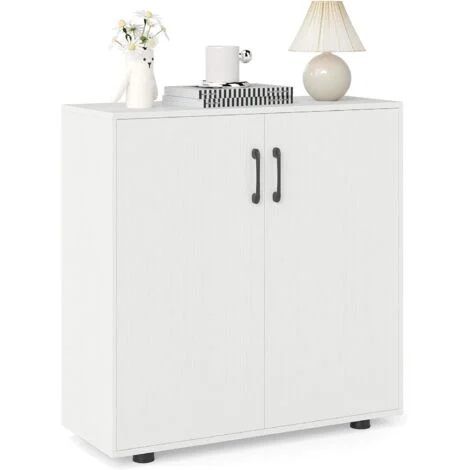 COSTWAY Credenza Bassa per Soggiorno con 2 Ante e Mensola Regolabile su 5 Livelli, Mobile da Cucina Moderno in Legno, Mobiletto Salvaspazio per Salotto e Ingresso, 80 x 31,5 x 82 cm