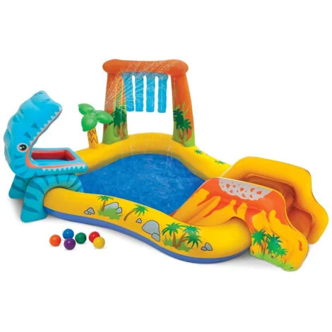 TrAdE Shop Traesio - Piscina Parco Giochi Gonfiabile Con Dinosauro Con Scivolo Canestro Doccia -