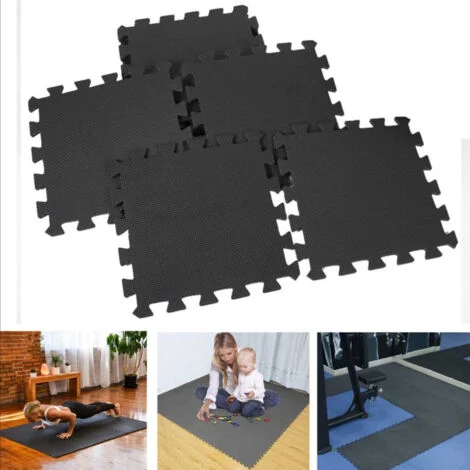 TrAdE Shop Traesio - Tappeto Puzzle Tappetino Fitness Palestra Multiuso Schiuma Eva 10pz 30x30cm Nero -
