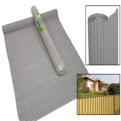 TrAdE Shop Traesio - Recinzione Giardino Frangivista Per Balcone Canniccio Pvc Grigio Esterno 1,5x3mt -