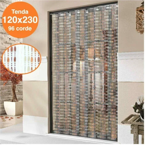 TrAdE Shop Traesio - Tenda Moschiera Porta Finestra 120 X 230 Cm 96 Corde Fili Perline Colorate -