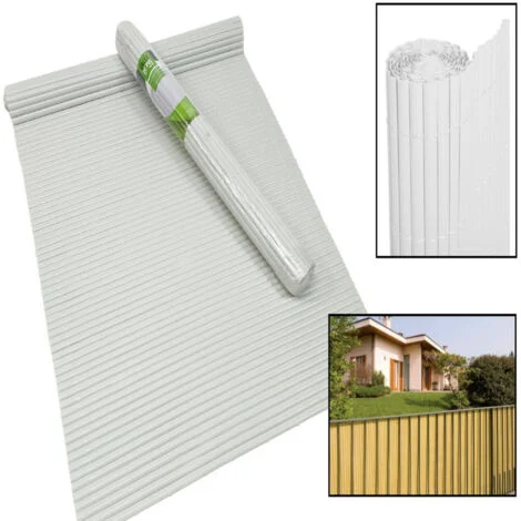 TrAdE Shop Traesio - Recinzione Giardino Frangivista Per Balcone Canniccio Pvc Bianco Esterno 1x3 Mt -