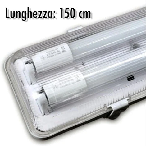 TrAdE Shop Traesio - Plafoniera Stagna Completa Di 2 Tubo Neon A Led 150cm Per Soffitto Parete Ip65 -