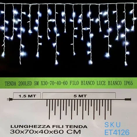 TENDA NATALE ESTERNO NATALIZIA 200 led 5m x 30-70-40-60 CM filo bianco luce bianco ip65 /ET4126