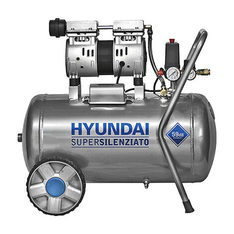 Compressore elettrico silenziato Hyundai Oil Free 50Lt doppio motore 1Hp