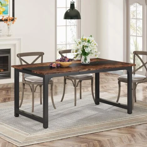 Tribesigns Tavolo da pranzo industriale per 4-6 persone, rettangolare, 160 x 80 cm, per sala da pranzo, cucina, soggiorno, con gambe in metallo resistente, marrone vintage