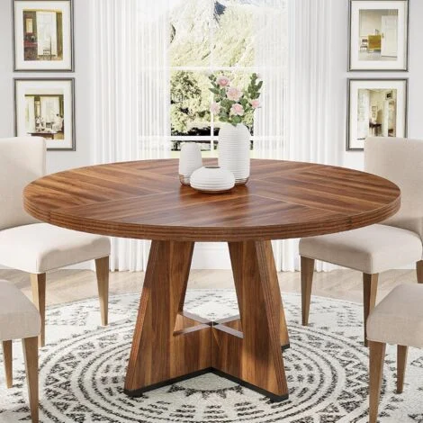 Tribesigns Tavolo da pranzo rotondo da cucina per sala da pranzo e soggiorno, 120 cm, tavolo da pranzo per 4 persone, tavolo da pranzo in stile rustico con piano e gambe in legno, marrone rustico