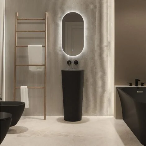 Lavabo Freestanding Tondo diam. 40cm in Ceramica Nero Opaco Mod. Egeo