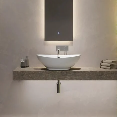 Lavabo da Appoggio in Ceramica Ovale con troppopieno 58x38,5x19,5 cm