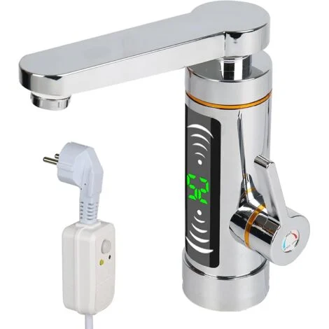 Rubinetto elettrico per acqua, scaldabagno girevole a 360 gradi, rubinetto per acqua, 3000 W, riscaldamento rapido, rubinetto con display della temperatura a LED per bagno, lavandino, piccola cucina-S