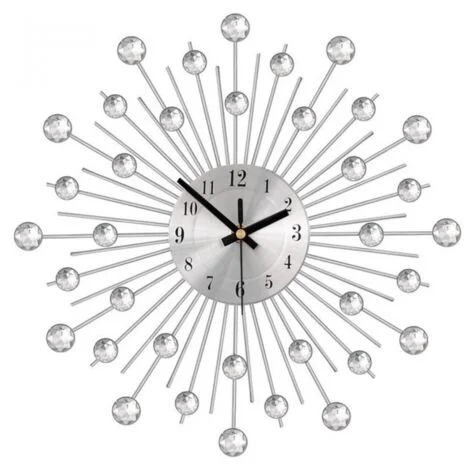 Orologio da parete gigante in argento con strass, orologio da parete silenzioso in metallo, decorazione nordica moderna, design creativo per soggiorno, camera da letto, bar, 56 cm
