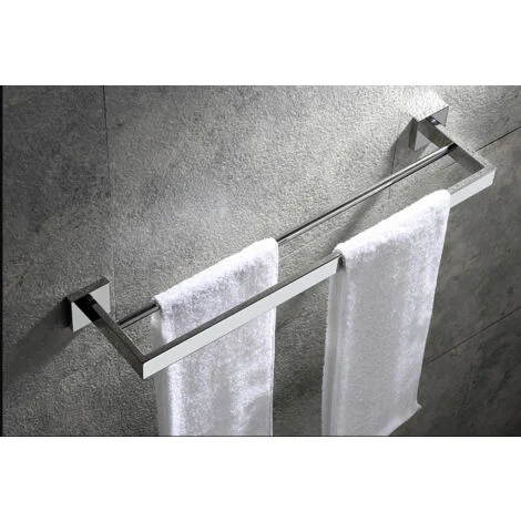 Portasciugamani da parete per bagno, doppio portasciugamani, cromo lucido, 60 cm