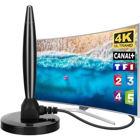 Potente antenna TV interna TNT HD – 2024 Ultima antenna TV interna con amplificatore di segnale ad alto guadagno – Ricezione a lungo raggio a 360° con base magnetica per canali HD 4K 1080P