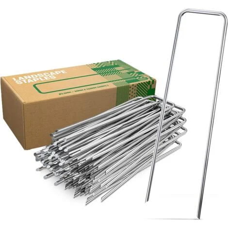 Picchetti da terra in acciaio zincato (200 pezzi) - Robusti picchetti da terra per tessuti anti-erbacce, maglie e reti - 150 mm di lunghezza, 40 mm di larghezza, Ø 3 mm