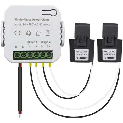 Tuya Smart Life WIFI Misuratore di energia in tempo reale Monitor di potenza Sensori Contatore di energia 80A con 2 morsetti Ct App kWh