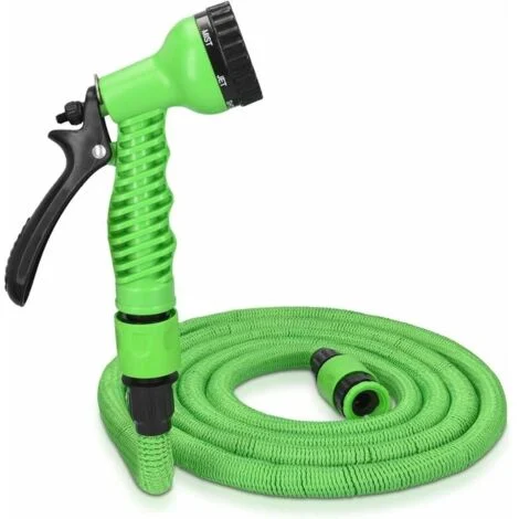 Tubo flessibile estensibile per irrigazione da 7,5 m con pistola a 7 funzioni - Tubo flessibile e retrattile per giardinaggio, prato, piante, fiori