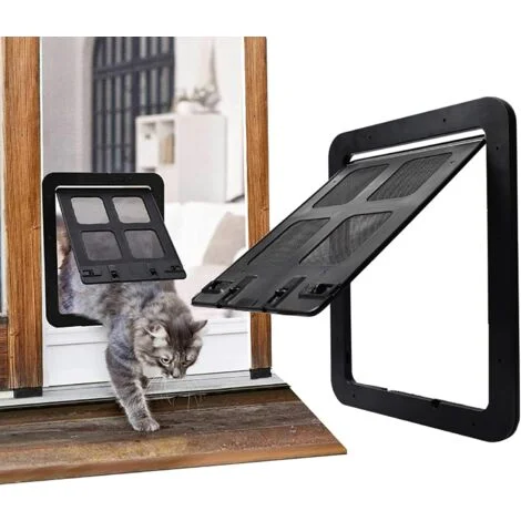 Porta per cani e gatti con sportello magnetico bloccabile, chiusura magnetica resistente per porte scorrevoli esistenti, finestra (S (dimensioni interne: 23,1 x 18,1 cm), nero)