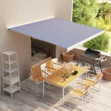 vidaXL Tendone Parasole in Tela Blu e Bianco 400x300 cm