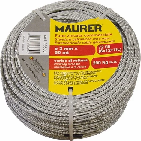 Fune in Metallo Zincata in Matassina da 50 Metri 3 mm Maurer