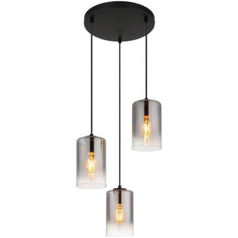 Lampada a sospensione in vetro fumé luce a sospensione nera per sala da pranzo luce a 3 fiamme, metallo, 3x presa E27, DxH 37x120 cm